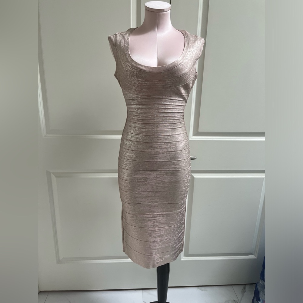 Herve Leger Metallic Rose Midi Bandage Dress NWOT size M